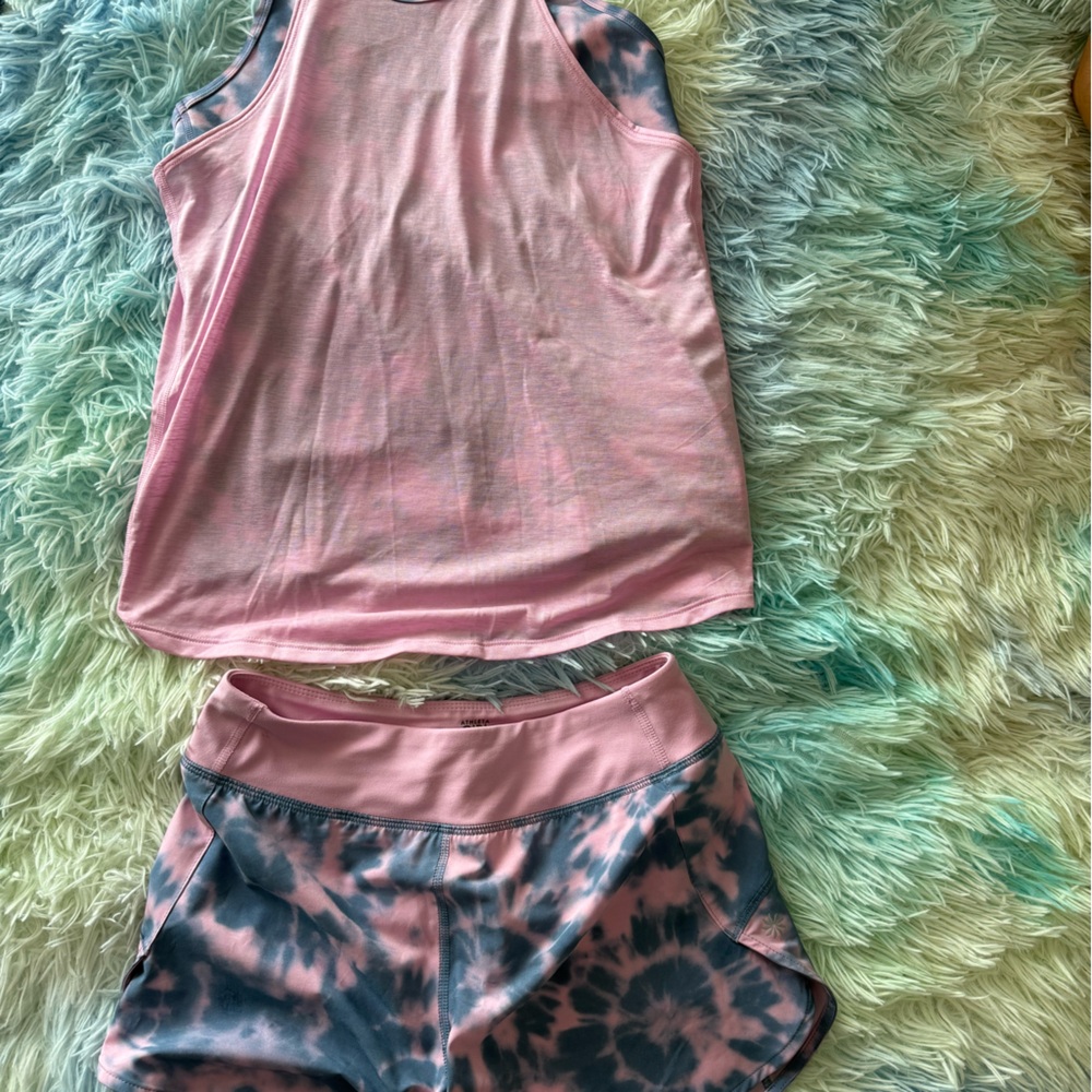 Athleta Girl Pink and Black Tie-Dye Pajama Set